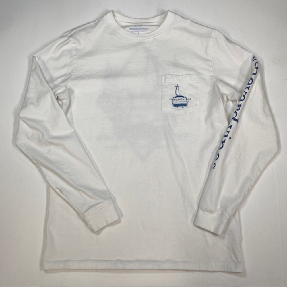 Vineyard Vines‎ Mens Small White Long Sleeve Ski Lift Pocket Graphic T-Shirt